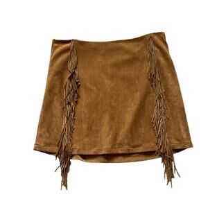 Forever 21 Womens/Teen Fringe Faux Sude Mini Skirt Size Large Western Fall